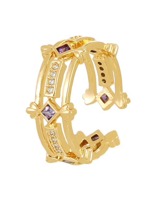 Fashion Purple Copper Set Zircon Geometric Ring