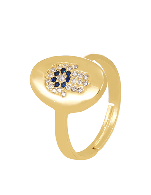 Fashion Gold-2 Brass Set Zircon Palm Eye Ring