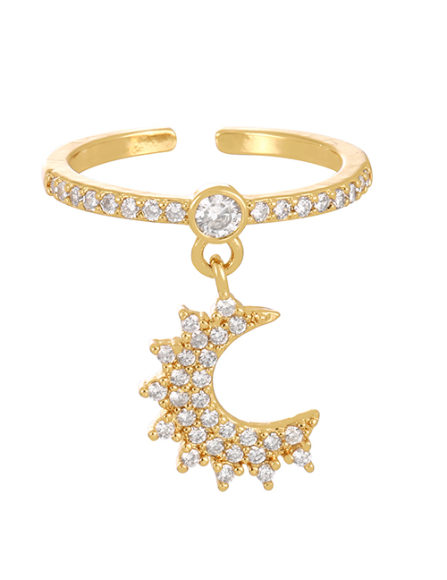 Fashion Gold Copper Set Zircon Crescent Ring