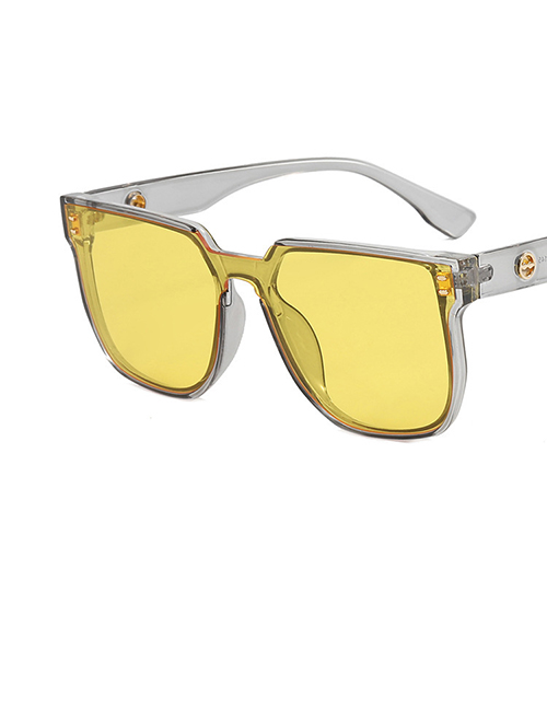 Fashion Transparent Gray-yellow Flakes Pc Square Large Frame Sunglasses