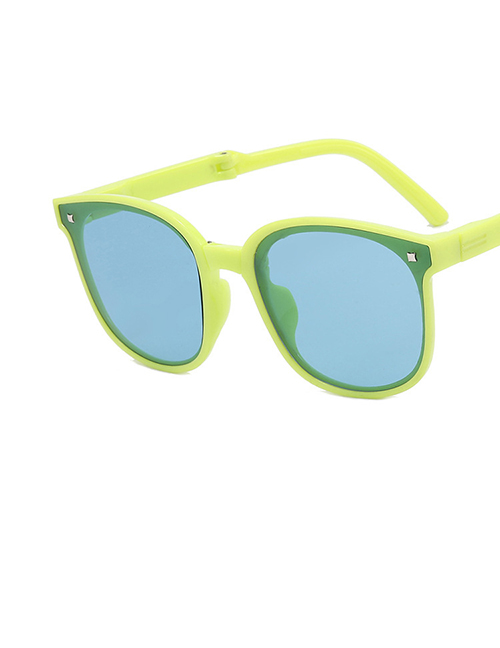 Fashion Green Frame Blue Film Pc Round Large Frame Sunglasses
