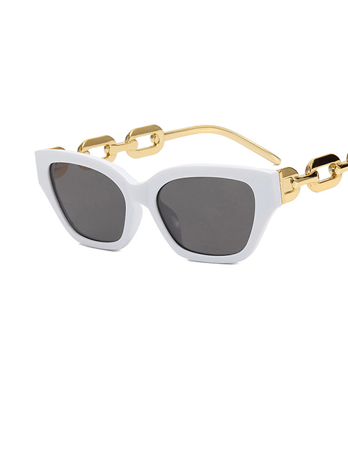 Fashion White Frame Grey Sheet Cat Eye Small Frame Chain Sunglasses