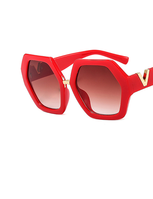 Fashion Big Red Double Tea Pc Polygon Large Frame Sunglasses