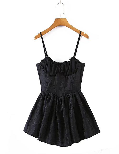 Fashion Black Embossed Slip Dress