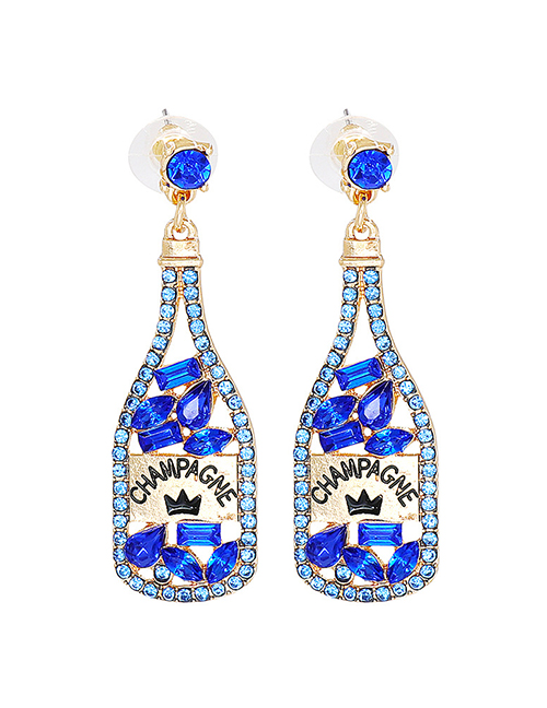 Fashion Blue Alloy Diamond Wine Bottle Stud Earrings