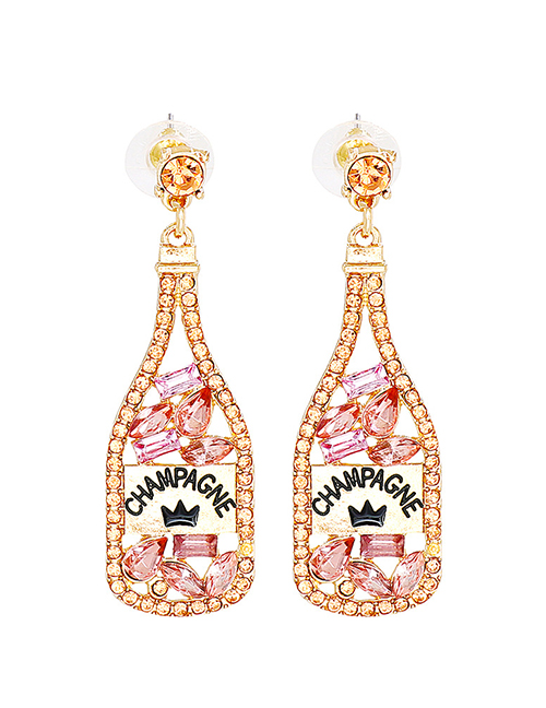 Fashion Champagne Alloy Diamond Wine Bottle Stud Earrings