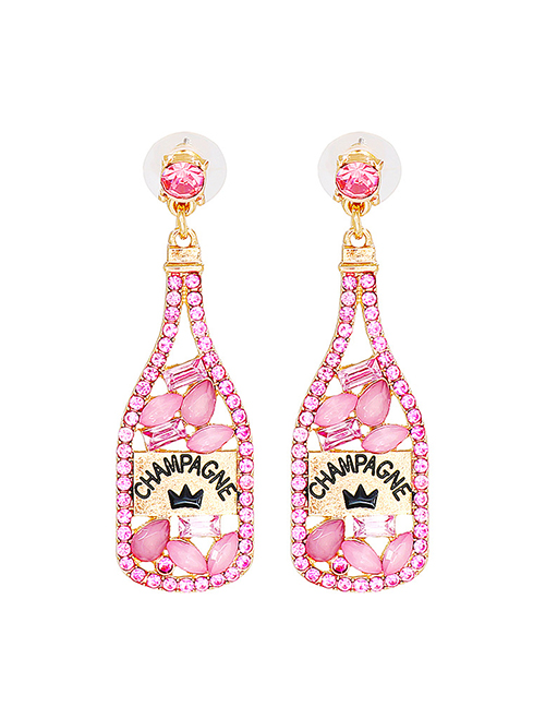 Fashion Light Pink Alloy Diamond Wine Bottle Stud Earrings