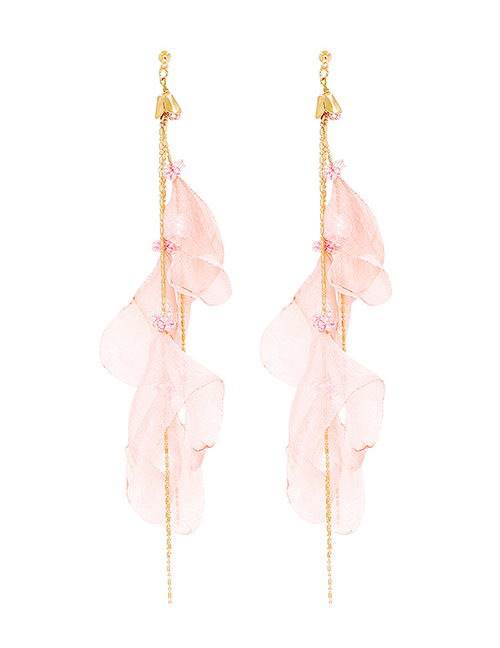 Fashion Pink Alloy Petal Tassel Earrings