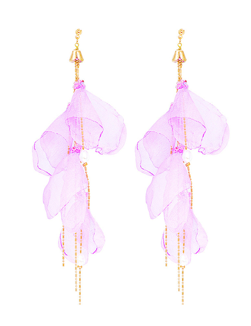 Fashion Purple Alloy Petal Tassel Earrings
