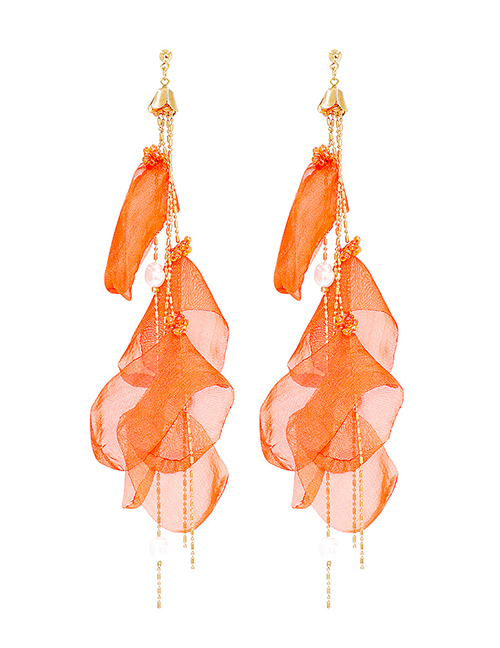 Fashion Orange Alloy Petal Tassel Earrings