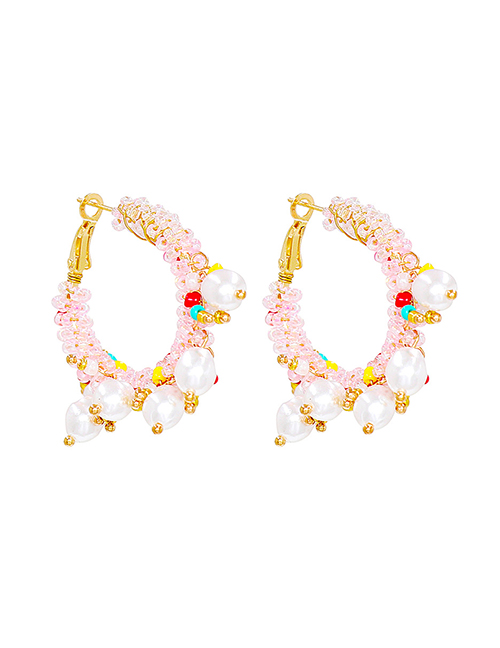 Fashion Pink Alloy Geometric Rice Bead Pearl Round Earrings
