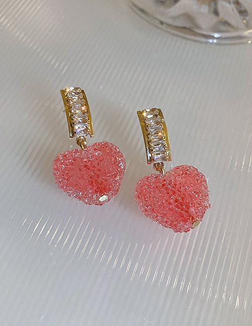 Fashion 2#-pink Alloy Diamond Heart Fudge Stud Earrings