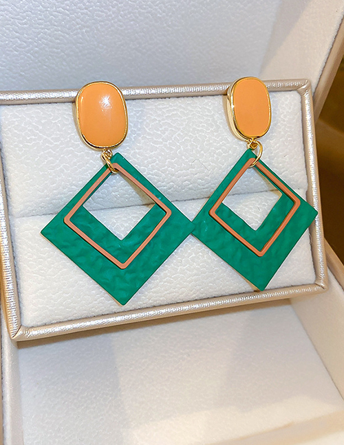 Fashion Green Alloy Geometric Colorblock Diamond Stud Earrings