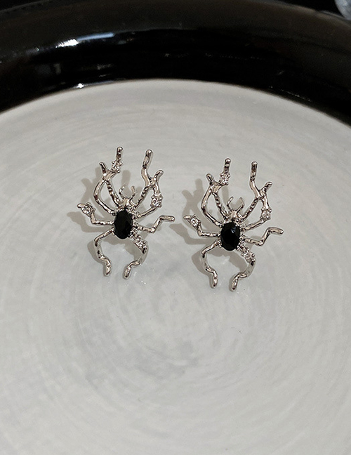 Fashion Silver Metal Diamond Spider Stud Earrings