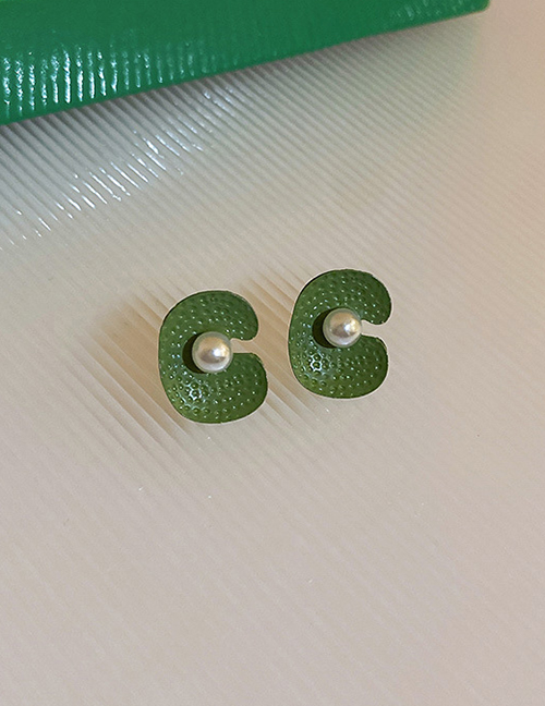 Fashion 6# Green Lotus Earrings Alloy Geometric Lotus Pearl Stud Earrings
