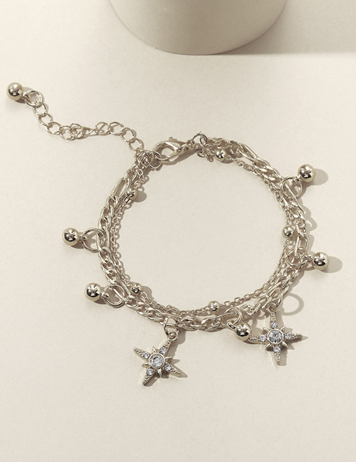 Fashion Four-pointed Silver Alloy Diamond Four-pointed Star Double Bracelet