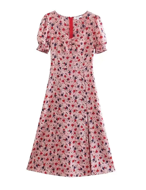 Fashion Pink Slit Print Dress