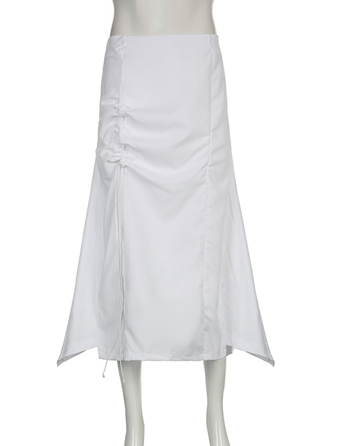 Fashion White Gathered Cargo Pocket Skirt