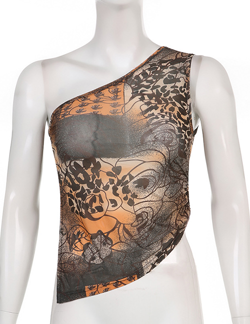 Fashion Brown Leopard-print Cross-shoulder Tank Top