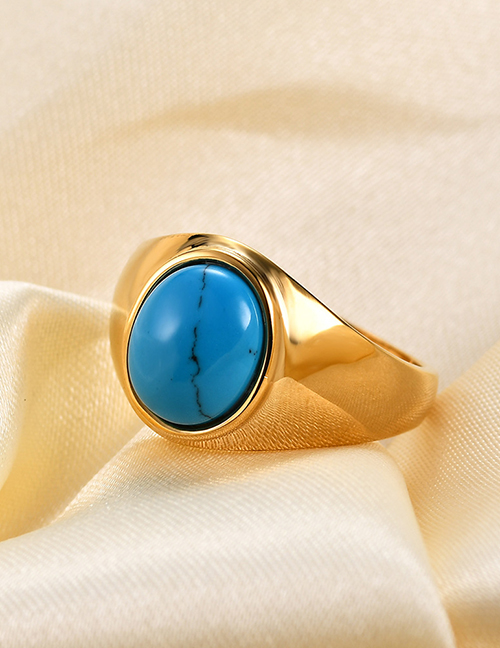 Fashion Blue Stainless Steel Oval Tiger Eye Ring