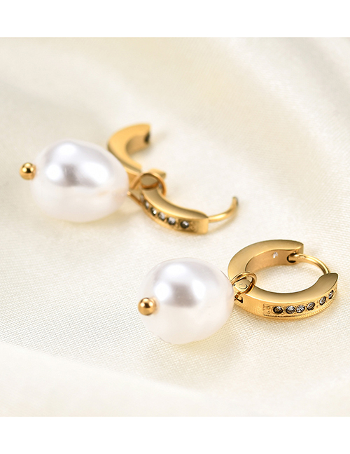 Fashion Gold Color Titanium Steel With Zirconium Pearl Round Earrings