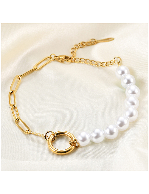 Fashion Gold Color Titanium Pearl Panel Chain Ring Bracelet