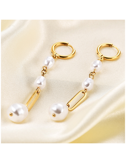 Fashion Gold Color Titanium Steel Pearl Tassel Drop Earrings