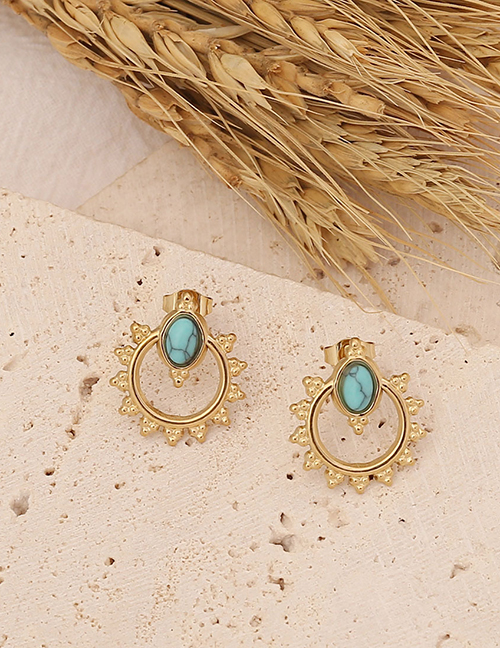 Fashion 3# Earrings Titanium Blue Pine Oval Stud Earrings