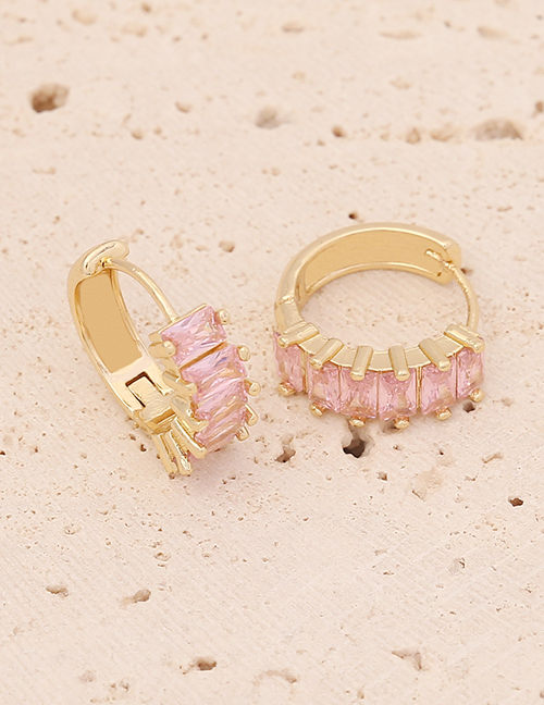 Fashion 3# Pink Brass Inset Zirconium Round Earrings