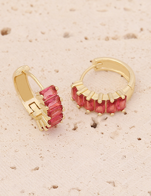 Fashion 5# Red Brass Inset Zirconium Round Earrings