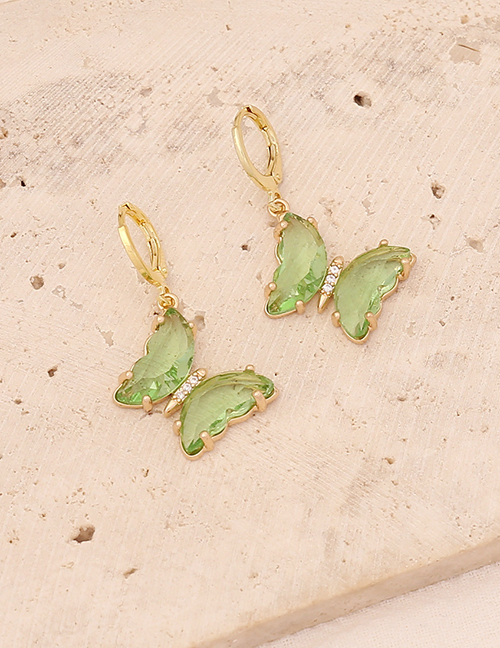 Fashion 8# Green Copper Glass Butterfly Earrings