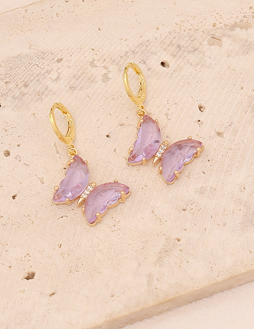 Fashion 9# Purple Copper Glass Butterfly Earrings