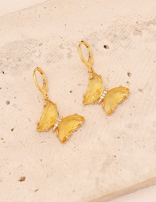 Fashion 10# Yellow Copper Glass Butterfly Earrings