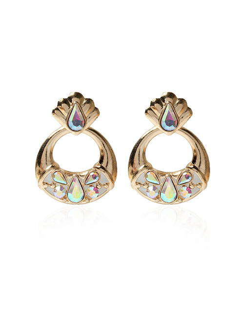 Fashion Color Metal Diamond Geometric Hoop Stud Earrings