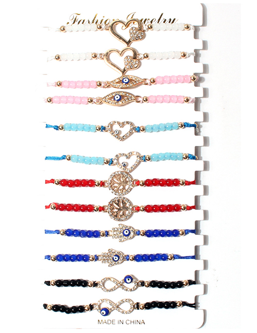 Fashion Color Alloy Rice Beads Beaded Diamond Love Tree Of Life Eye Knot Bracelet Set