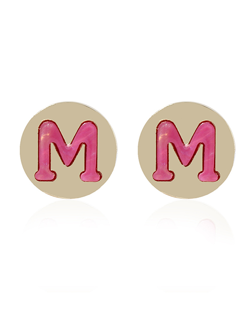 Fashion Rose Red Alloy Alphabet Round Stud Earrings