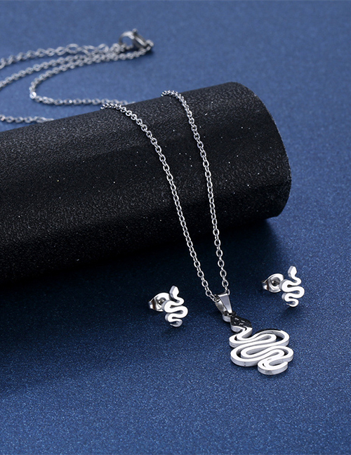 Fashion Silver Color Titanium Geometric Stud Necklace Set