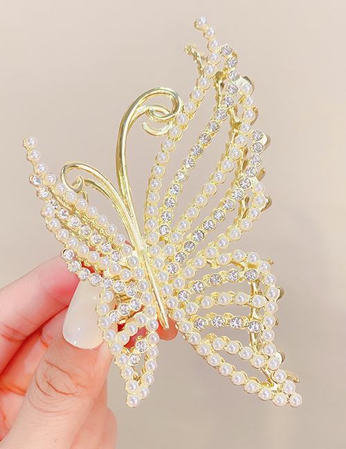 Fashion 6# Large Butterfly Grab Clip Metal Pearl Butterfly Grab Clip