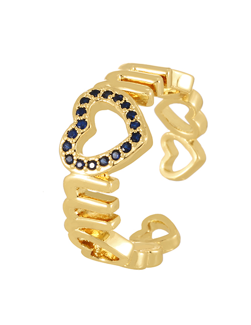 Fashion Navy Blue Bronze Zircon Openwork Heart Ring