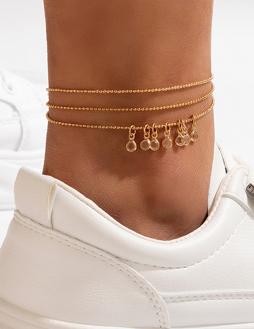 Fashion Gold Alloy Geometric Tassel Ball Chain Multilayer Anklet