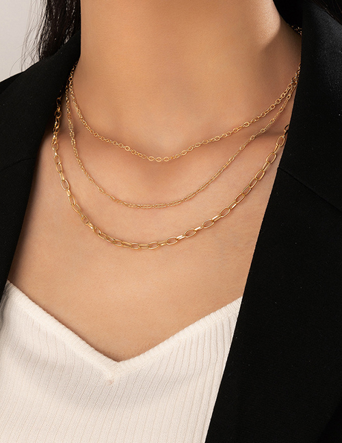 Fashion Gold Alloy Geometric Chain Triple Necklace