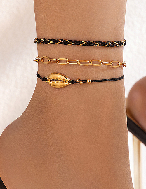 Fashion Gold Alloy Geometric Braided Rope Shell Three Layer Anklet