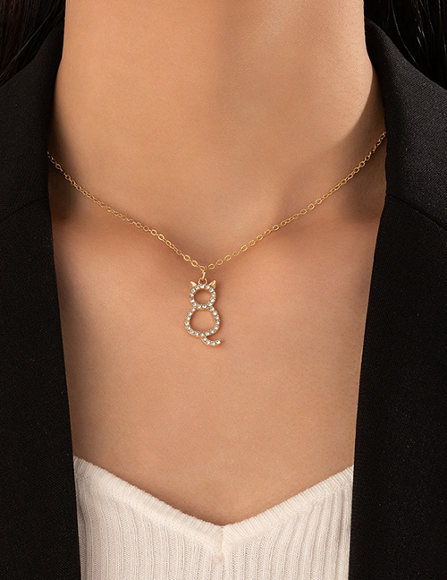 Fashion Gold Alloy Diamond Cat Necklace