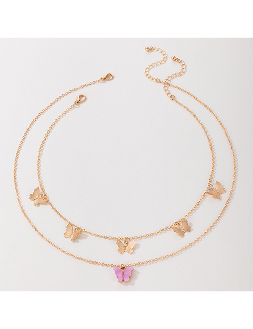 Fashion Gold Alloy Faux Fritillary Butterfly Double Layer Necklace