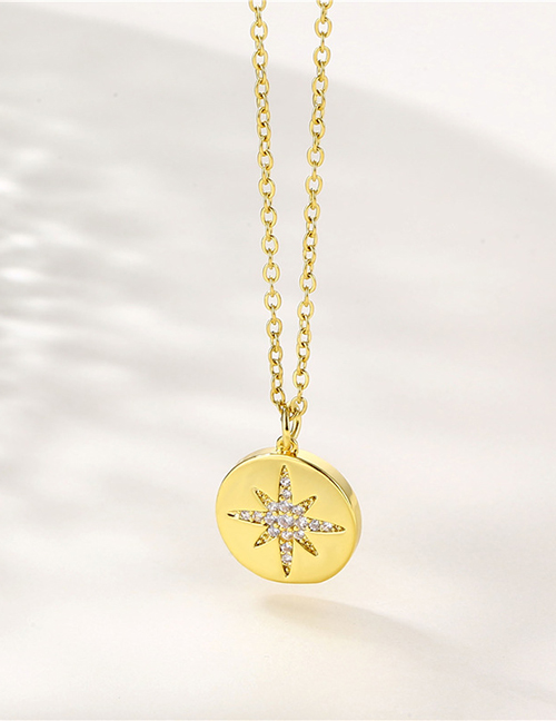 Fashion Gold Titanium Steel Inlaid Zirconium Hexagram Medal Necklace