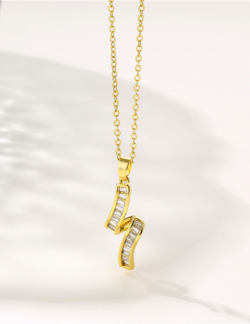 Fashion Gold Stainless Steel Zirconium Wave Necklace