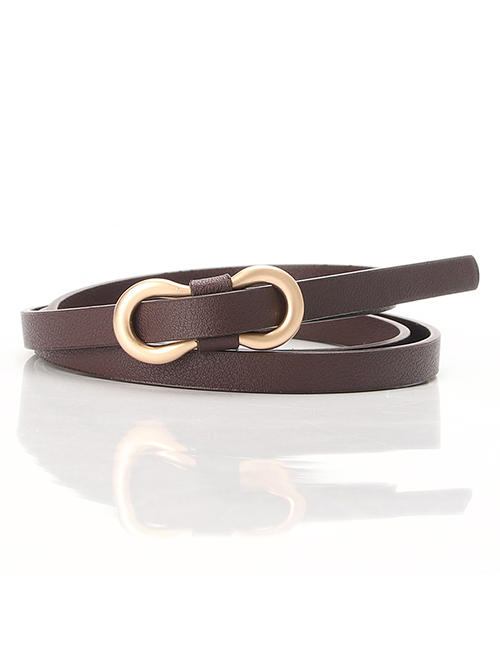 Fashion Brown Faux Leather Figure 8 Buckle Non-perforated Thin Belt
