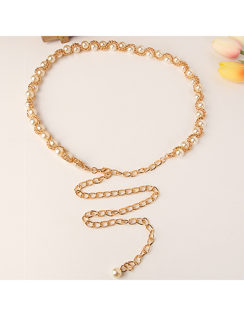 Fashion Gold Metal Pearl Chain Waist Chain