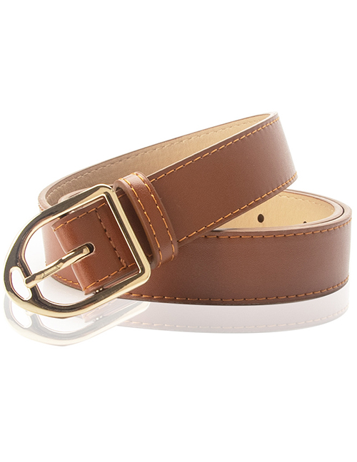 Fashion Camel Pu Square Buckle Leather Wide Belt