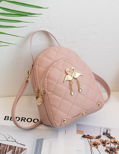 Fashion Pink Pu Rhombus Embroidered Thread Large Capacity Backpack